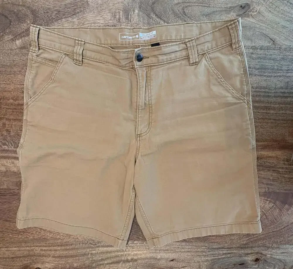 Carhartt Shorts Mens 38 Beige Canvas Rugged Flex Relaxed Fit Work 9 Inseam